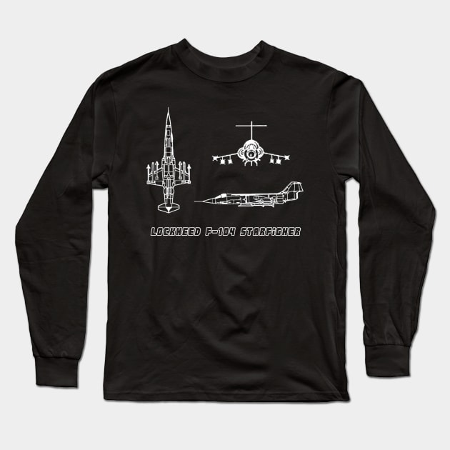 Lockheed F-104 Starfighter (white) Long Sleeve T-Shirt by Big Term Designs